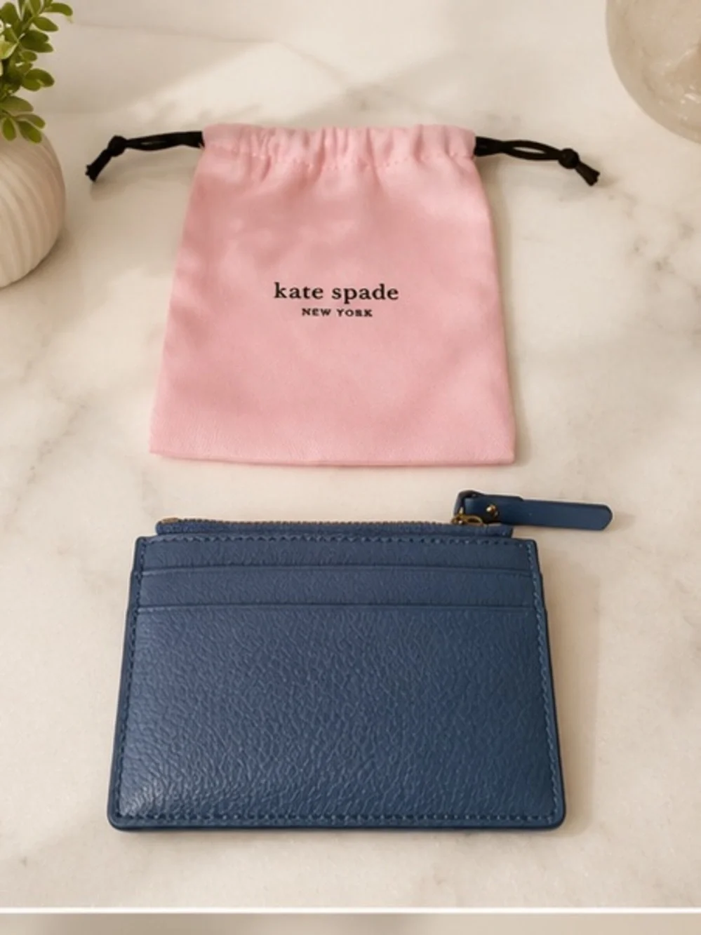 New Kate Spade Navy Wallet/ Card Holder with Pink  Dust Bag
